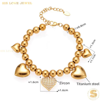 Sweet 18K Gold Heart Beaded Bracelet B244