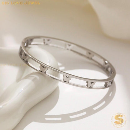 Silver Color Butterfly Oval Bangle H139