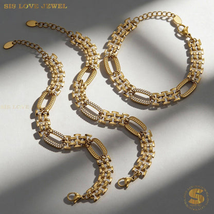 Zircon Rectangle Chunky Chain Bracelet B264