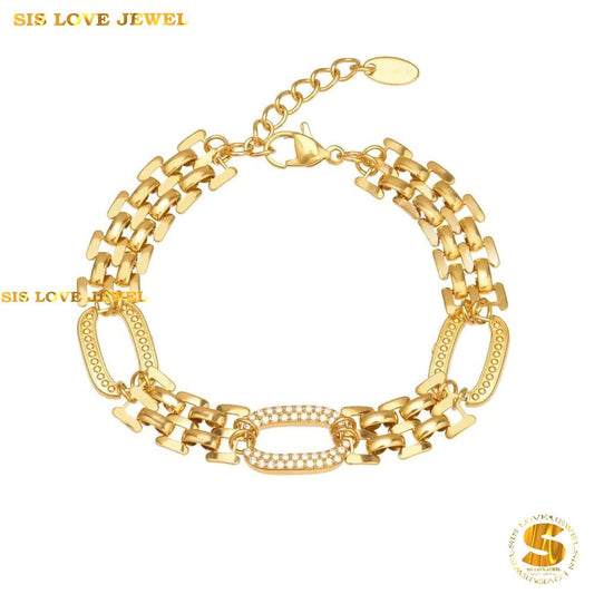 Zircon Rectangle Chunky Chain Bracelet B264