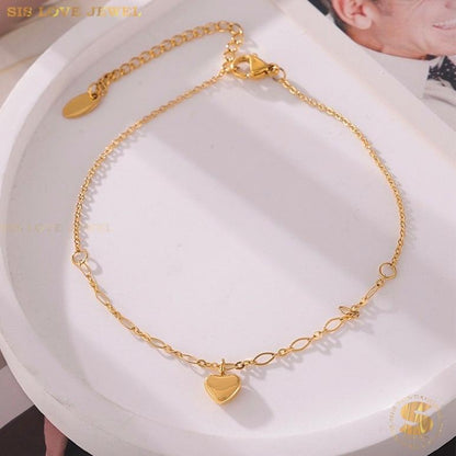 Dainty Heart Charm Gold Plated Anklet A030