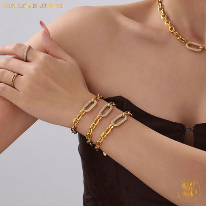 Zirconia Titanium Chain Bracelet B221