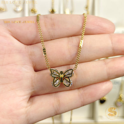Sparkling Cubic Zirconia Butterfly Necklace N016