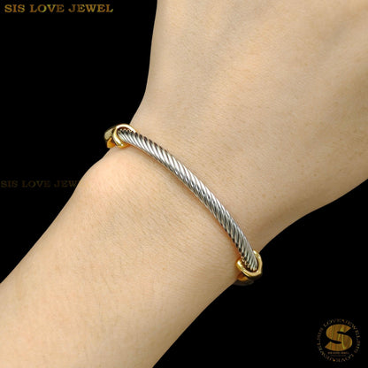 Silver Color + Gold Plated Adjustable Bangle H161