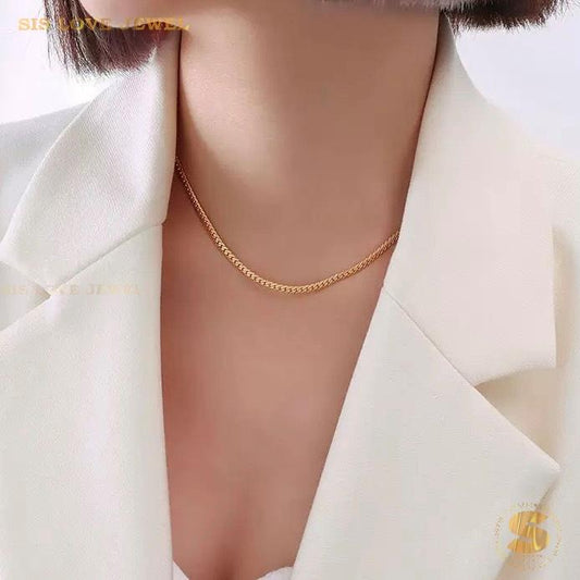 Thin Gold Cuban Chain Necklace N160
