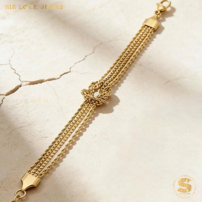 Knot Layered Chain Gold Bracelet B262