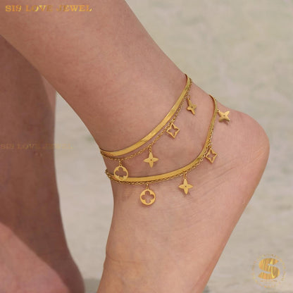 Double Layer Gold Plated Anklet A041