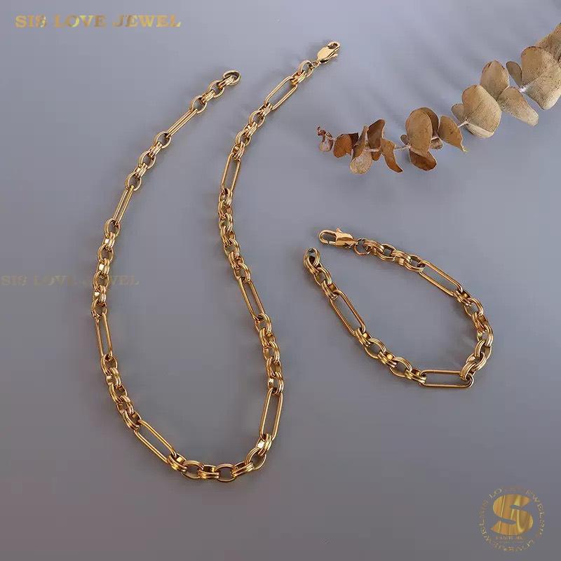 Chic 18K Gold Paperclip Chain Set N158 B246
