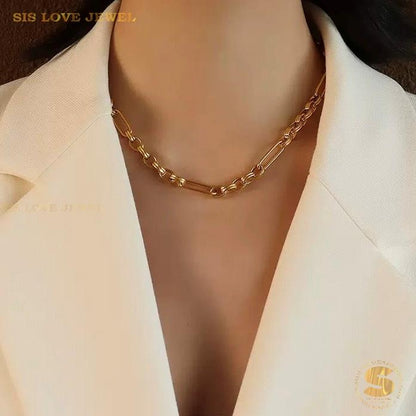 Chic 18K Gold Paperclip Chain Set N158 B246