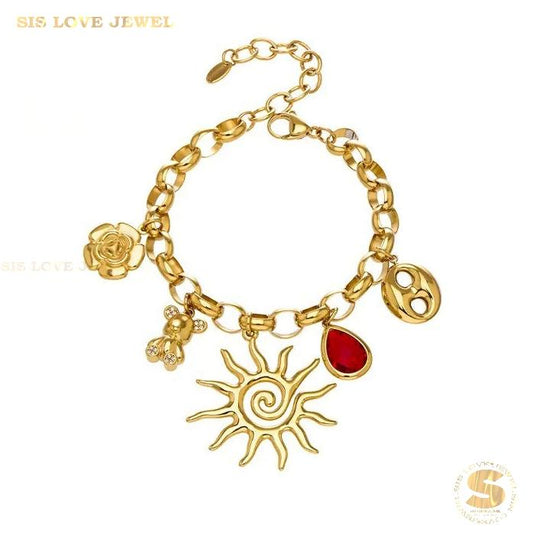Edgy Sun Bear Charm Bracelet B265