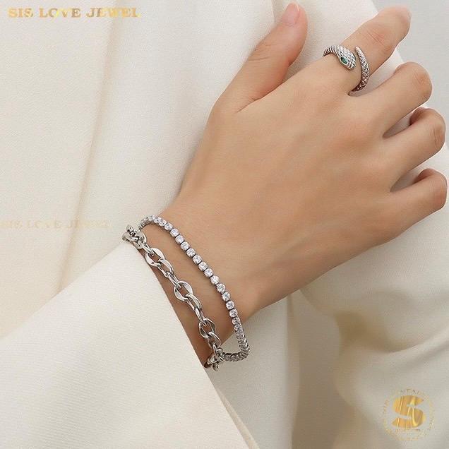 2-Layer Silver Cubic Zirconia Bracelet B204