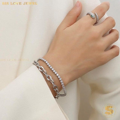 2-Layer Silver Cubic Zirconia Bracelet B204
