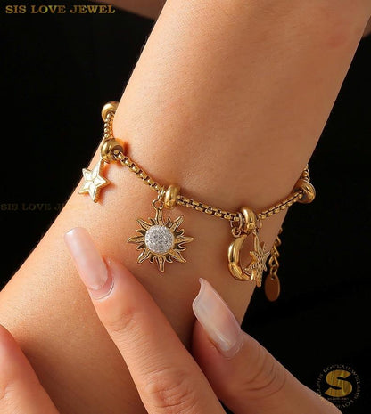 Star Moon Charm Bracelet B156