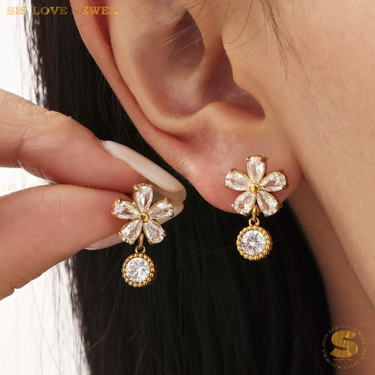 Sparkling Flower Drop Earrings S049