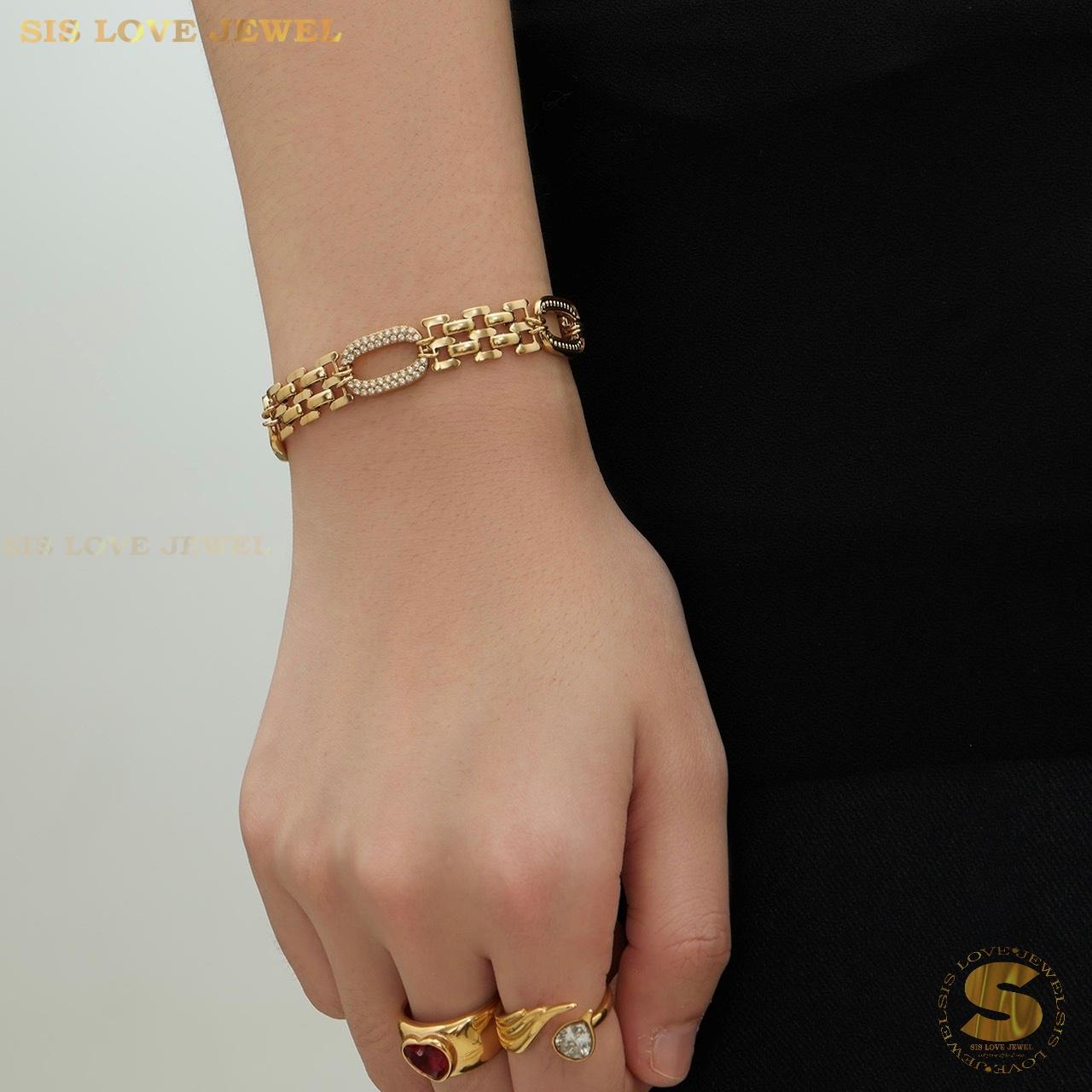 Zircon Rectangle Chunky Chain Bracelet B264