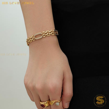 Zircon Rectangle Chunky Chain Bracelet B264