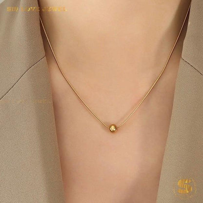 Double Layer Bead & Lock Paperclip Necklace N105