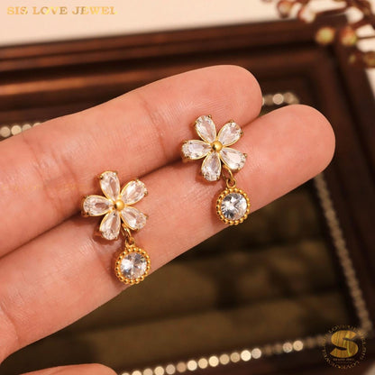 Sparkling Flower Drop Earrings S049