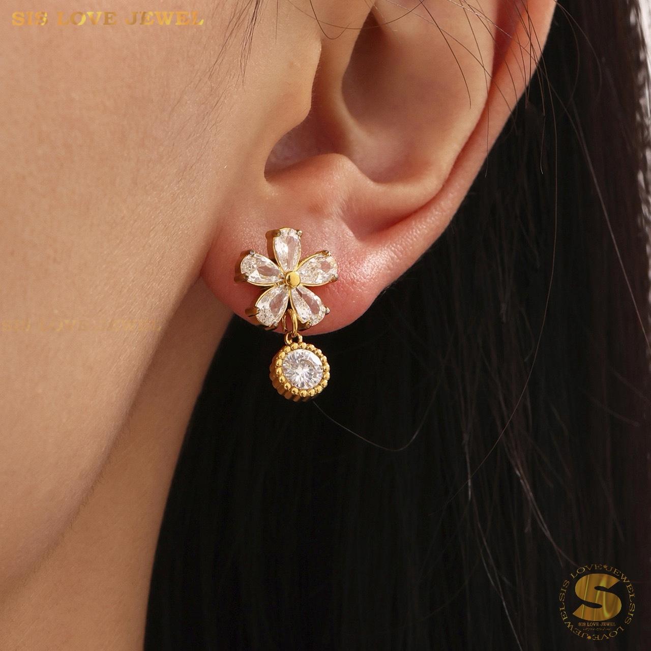 Sparkling Flower Drop Earrings S049