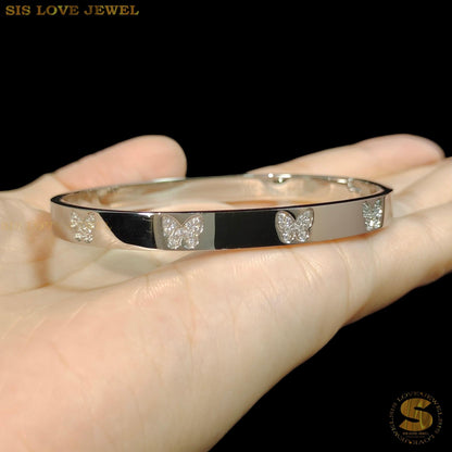 Silver Color Butterfly Cubic Zirconia Oval Bangle H134