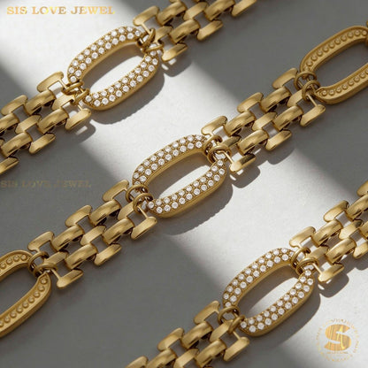Zircon Rectangle Chunky Chain Bracelet B264