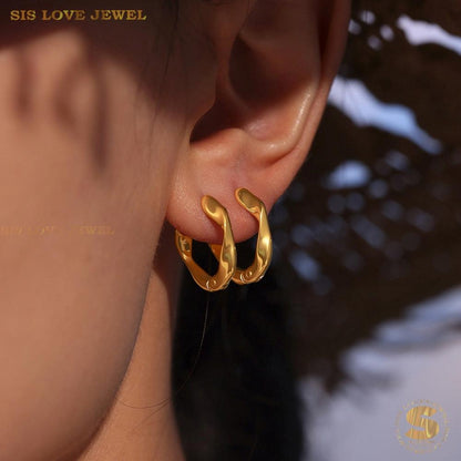 Chic 18K Gold Irregular Hoop Earrings S053