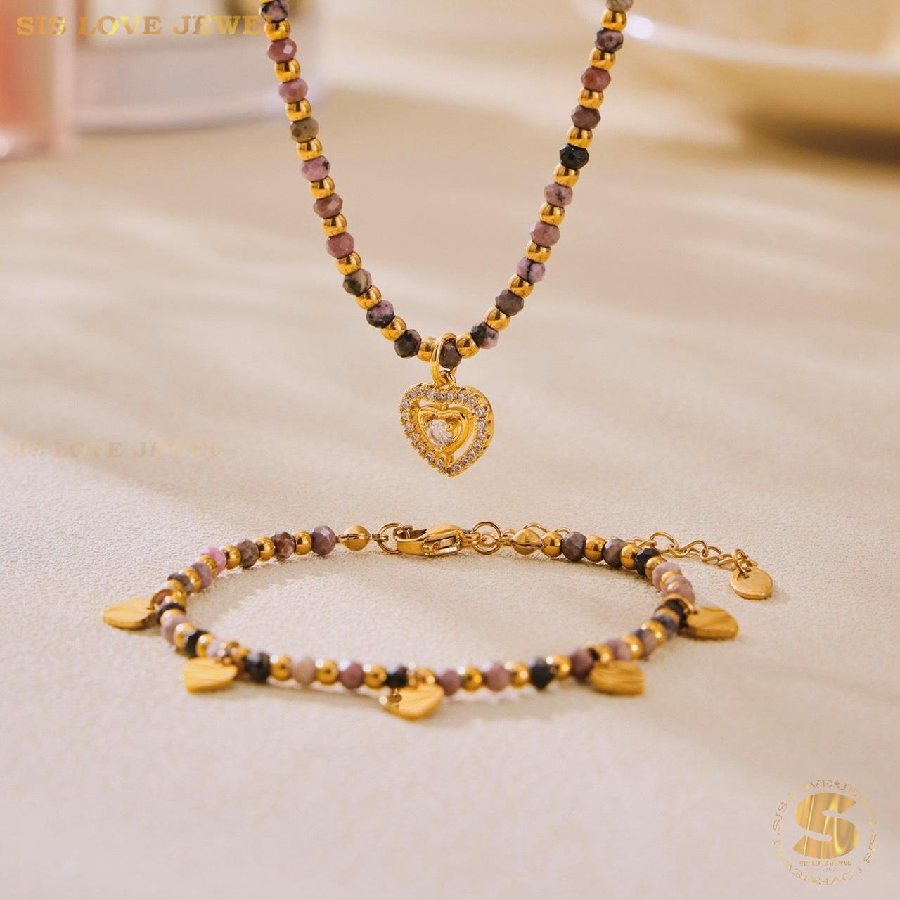 Boho 18K Gold Natural Stone Heart Set N157 B231