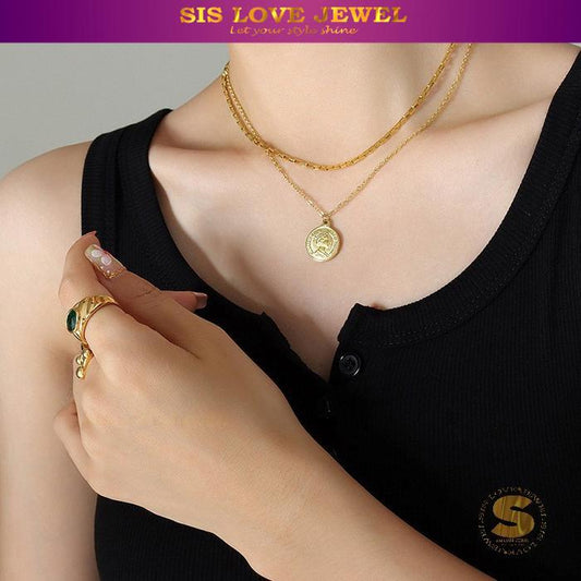 Double Layer Gold Plated Tag Necklace N035