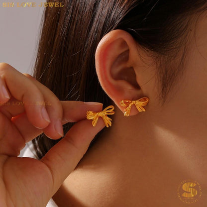 Dainty Ribbon Bow Studs S027