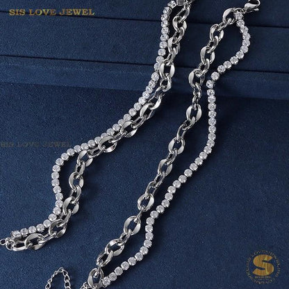 2-Layer Silver Cubic Zirconia Bracelet B204