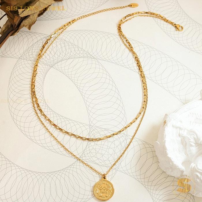 Double Layer Gold Plated Tag Necklace N035