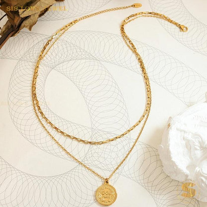 Double Layer Gold Plated Tag Necklace N035
