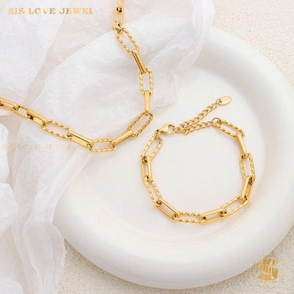 Paperclip Chain Necklace & Bracelet Set