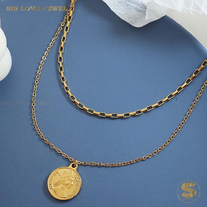 Double Layer Gold Plated Tag Necklace N035