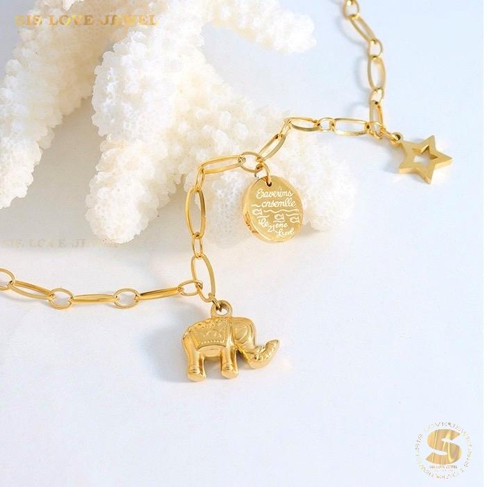 Elephant Star Round Tag Bracelet B050