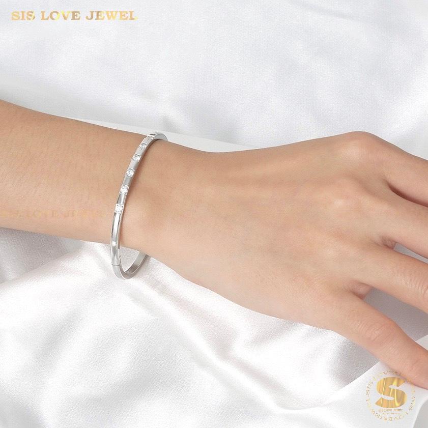 Silver Half Row Zirconia Oval Bangle H023 Silver