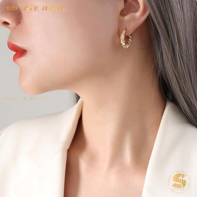 Twisted Pave Crystal Hoops S025