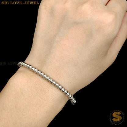 Silver Color Boba Beads Oval Bangle H084