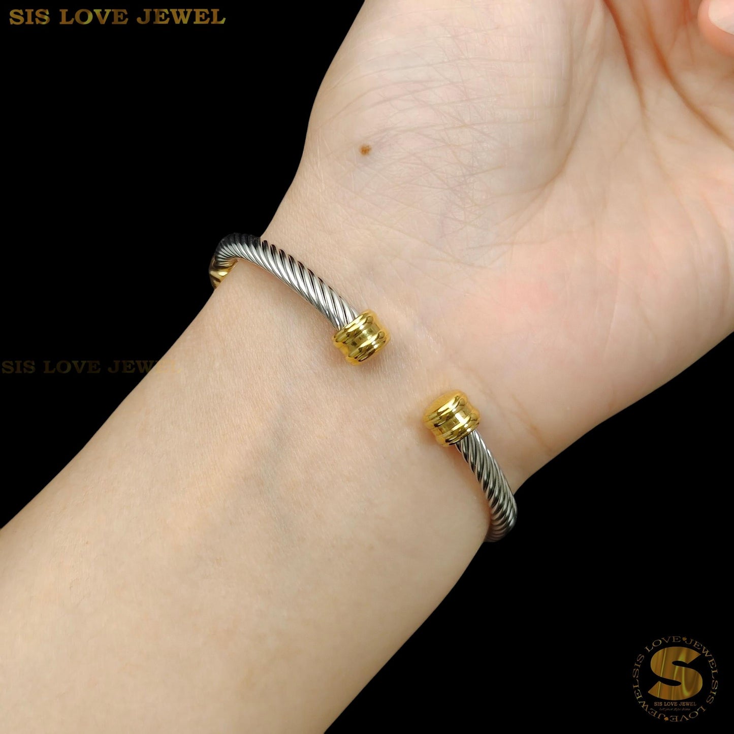 Silver Color + Gold Plated Adjustable Bangle H161