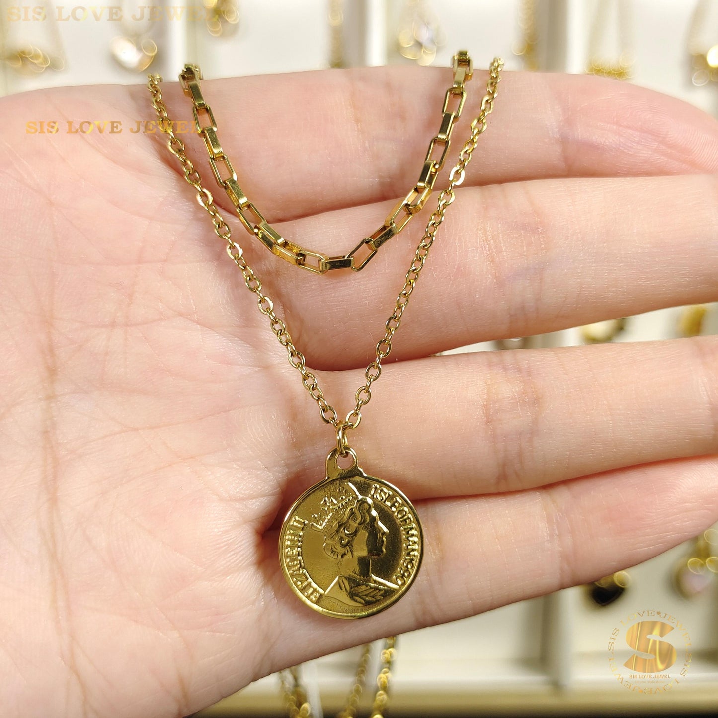 Double Layer Gold Plated Tag Necklace N035