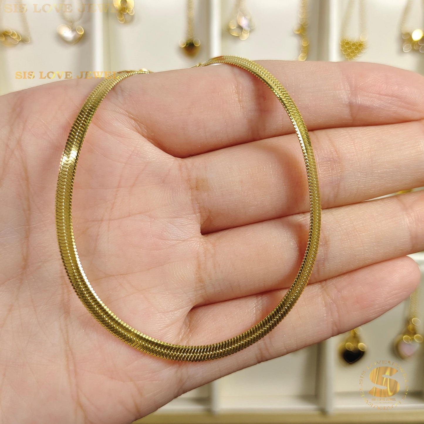 Flat Snake Chain Gold Plated Bracelet A005