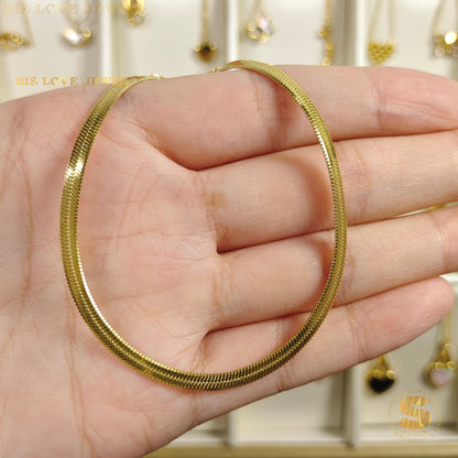 Flat Snake Chain Gold Plated Bracelet A005