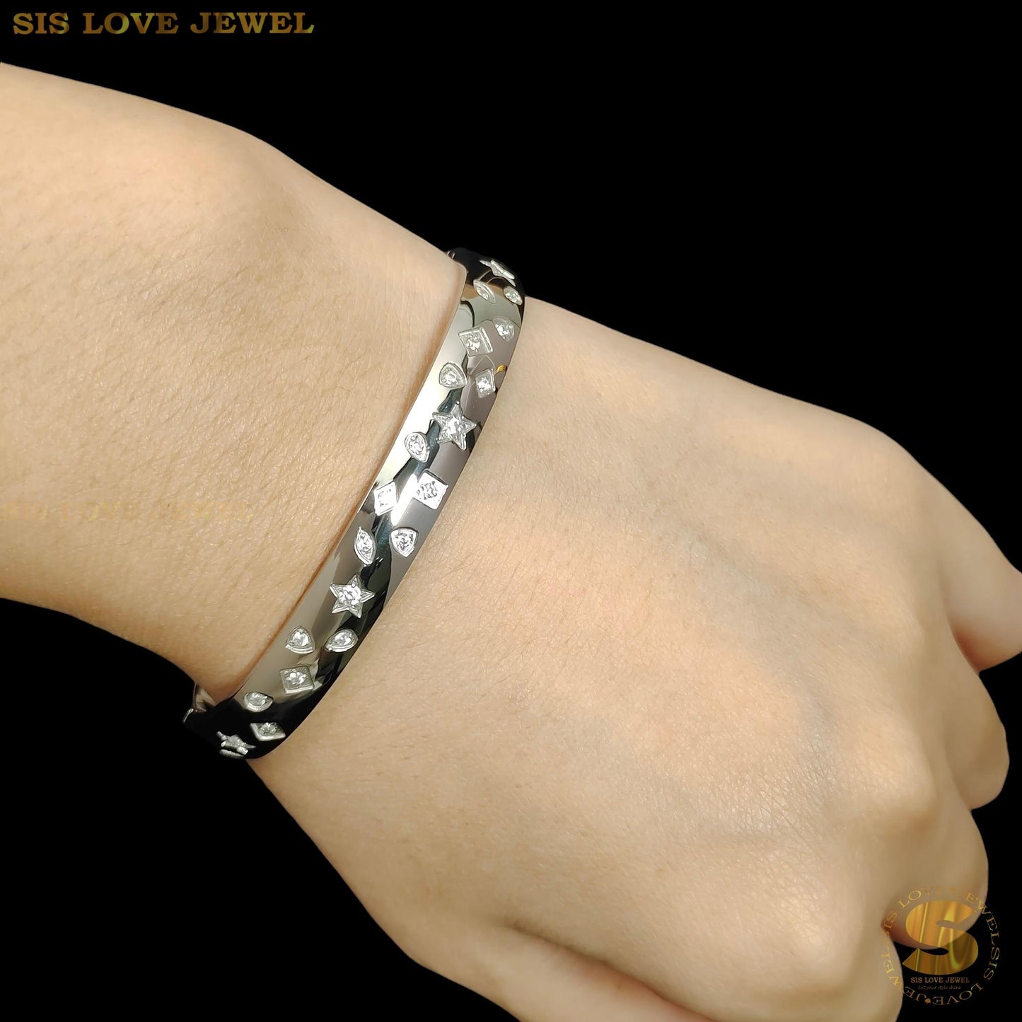 Half Row Zirconia Bangle H055 Silver