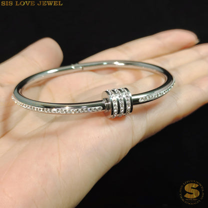 Silver Color Shiny Oval Bangle H090