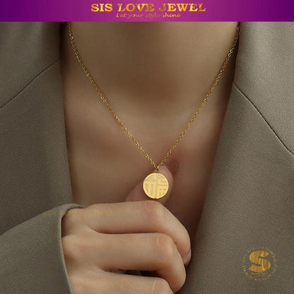 Gold Plated Fu Pendant Necklace N046