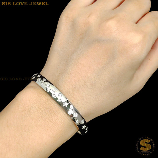 Half Row Zirconia Bangle H155 Silver