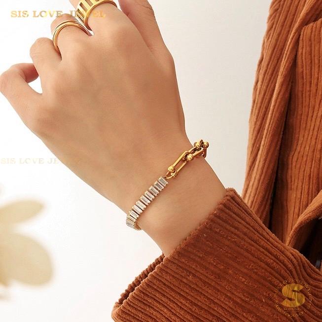 Half Zirconia Chain Bracelet B137