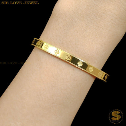 Mini Flower Oval Bangle H164 Gold