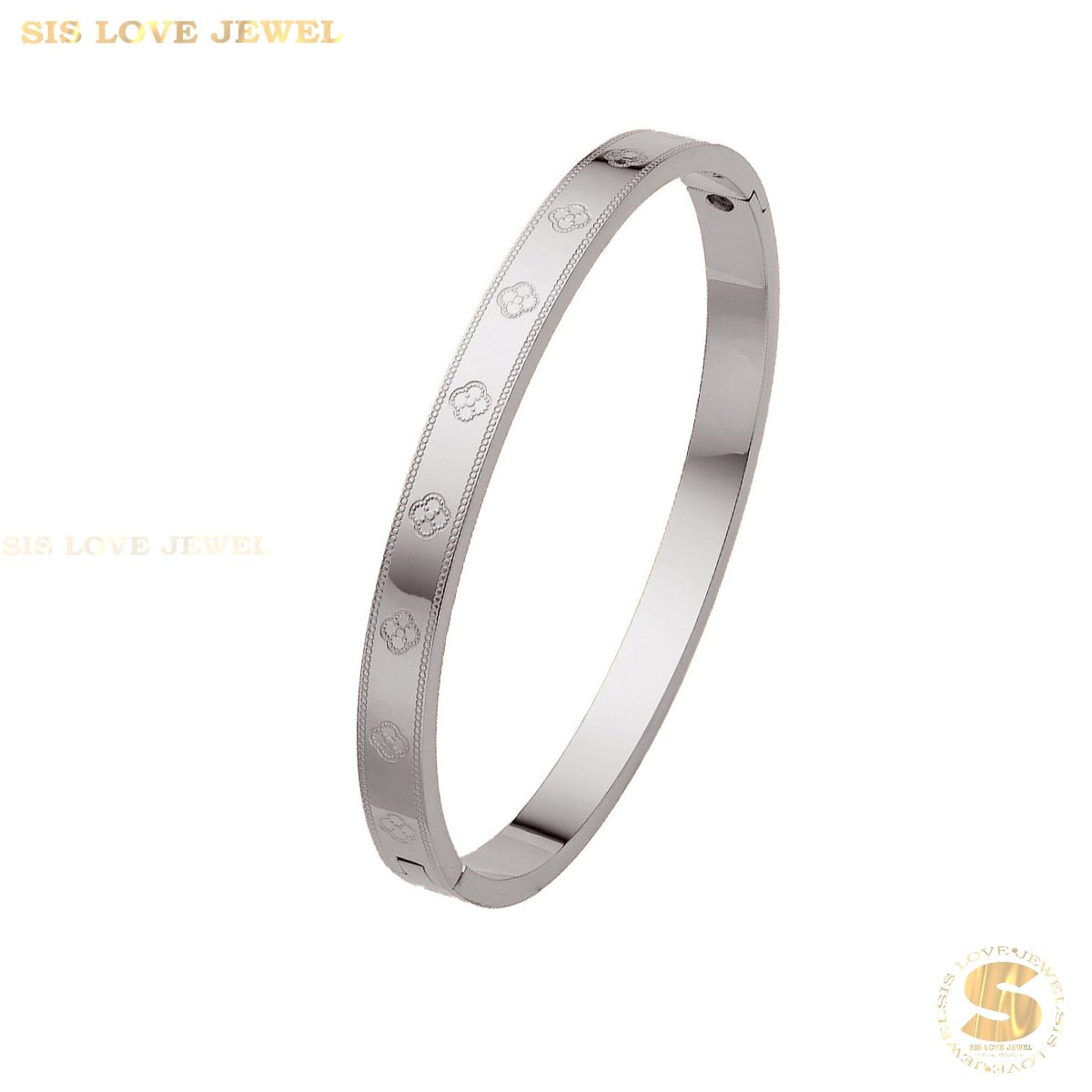 Mini Flower Oval Bangle H164 Silver