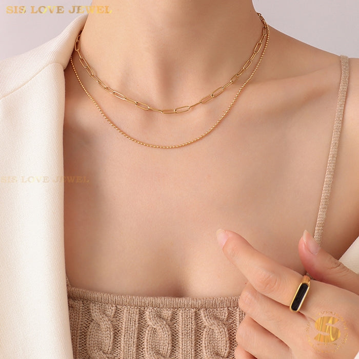 2 Layers Paperclip Chain Necklace N033